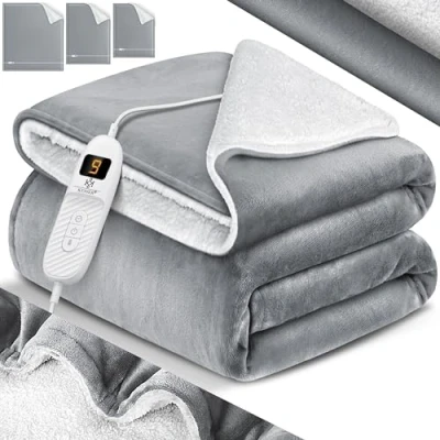 Imagen de KESSER® manta eléctrica con apagado automático, 180 x 130 cm, doble cara, para cama, sofá, 9 niveles de temperatura, lavable hasta 40 C, temporizador digital, color marrón