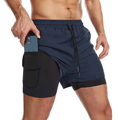 Imagen de Danfiki Pantalones Cortos de Running para Hombre con Bolsillo teléfono Entrenamiento Ligeros Secado rápido