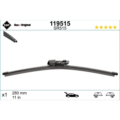 Imagen de Limpiaparabrisas Swf Visioflex Rear 119515 280mm posterior Sin marco VOLKSWAGEN: Polo IV Hatchback, Passat B6 Variant, B7 Variant