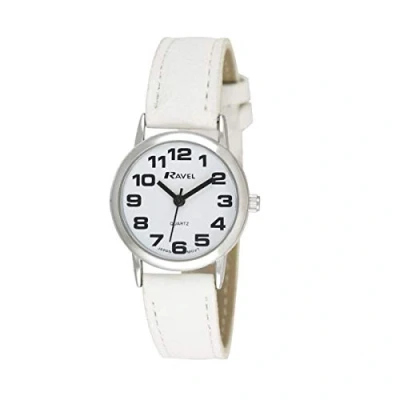 Imagen de Ravel Reloj Mujer de Correa fácil Lectura con números Grandes Blanco/Tono Plateado/Esfera Blanca