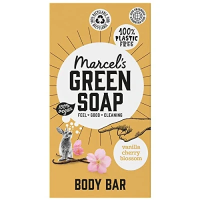 Imagen de Marcel&#039;s Green Soap Body Bar Vanilla &amp; Cherryblossom Ahorra 3 botellas de gel ducha regular 100% ecológico vegano 97% biodegradable 150 g