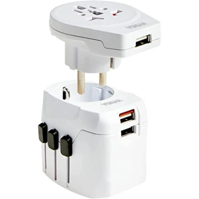 Imagen de Vimar 0A32303B Adaptador Universal de Viaje, Clavija estándar UK, USA, AUS, CHN y alemán francés, Salidas para EU, CHN, 2 USB A