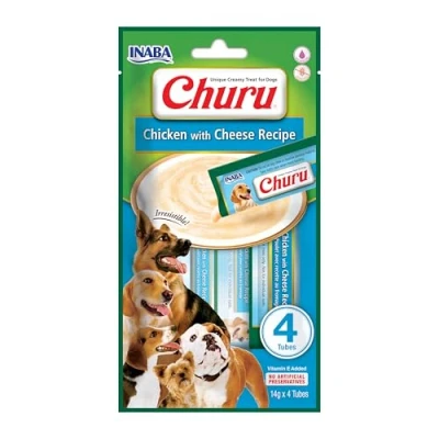 Imagen de INABA Churu Puree, golosinas para Perros en prácticas porciones, Pollo y Queso 4x14g