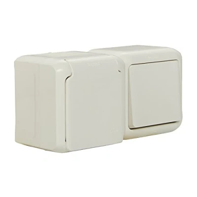 Imagen de LEGRAND, Combinación de interruptor pared (horizontal) IP44, enchufe con protección contacto y tapa, para montaje en pared, 782371