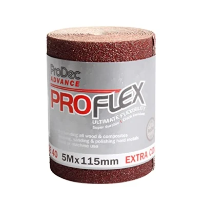 Imagen de ProDec Advance Rollo de papel lija 5 m grano 40 extra grueso ProFlex ultra flexible resistente a las grietas óxido aluminio para lijar madera, pintura, yeso, relleno, metal y más, 115