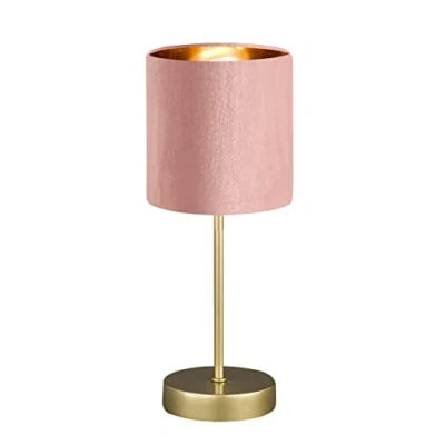 Imagen de Fischer &amp; Honsel Aura Lámpara de mesa (34 cm), diseño clásico con interruptor cable, 1 casquillo E 14, metal dorado y pantalla terciopelo en color rosa