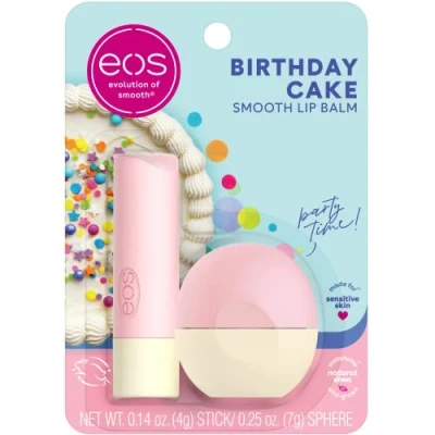 Imagen de eos Natural Shea Lip Balm Birthday Cake, All Day Moisture Care Products, 0.39 oz, 2 Pack