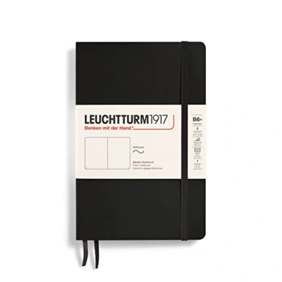 Imagen de LEUCHTTURM1917 358292 Libreta de notas Paperback (B6+) tapas blandas, 123 páginas numeradas, lisa, negro