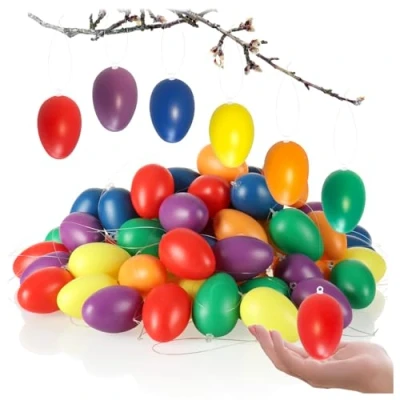 Imagen de com four® 60x Huevos de Pascua para Colgar Decoraciones en Hermosos Colores Pastel Tamaño: 6 cm