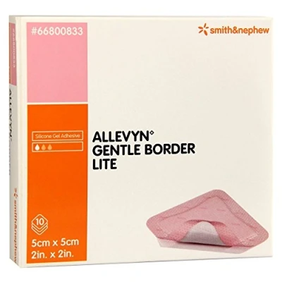 Imagen de ALLEVYN GENTLE BORDER LITE SILICONE GEL ADHESIVE HYDROCELLULAR 5CM X 5 CM 10 DRESSINGS