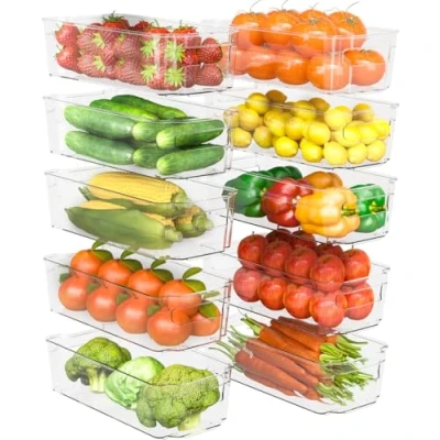 Imagen de KICHLY Organizadores para la despensa Juego de 10 Compartimentos almacenamiento cocina, despensa, armarios, encimeras y refrigerador sin BPA (Transparente)
