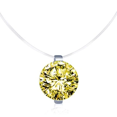 Imagen de Collares Mujer, Infinito U Invisible Colgantes de Diamante Amarillo, en Plata Ley 925 Cadena Nylon Transparente con