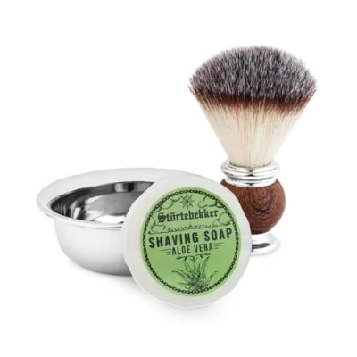 Imagen de Set de brochas afeitar premium con cuenco afeitado acero inoxidable y jabón (varias fragancias) [incluye guía barba en formato E Book] (Aloe Vera)