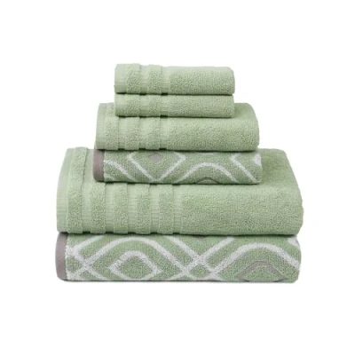 Imagen de Amrapur Juego de Toallas 6 Piezas Hilo teñido Oxford a Rayas Jacquard/sólido Ultra Suave 550 g/m², 100% algodón Peinado Verde Salvia, Sencillo, 40.6 x 25.4 12.7 cm,