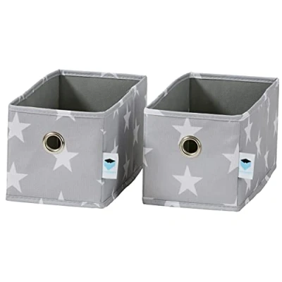 Imagen de LOVE IT STORE Cajonera de 2 piezas, organizador tela, juego con dos cajas pequeñas, gris claro estrellas, 15 x 30 cm