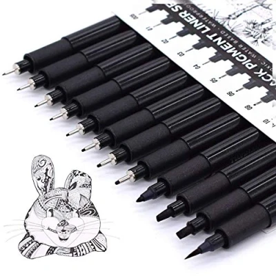 Imagen de TWOHANDS Bolígrafos de Punta Fina,12 Negro Plumas Caligrafía,Fineliner Pigment Liner,Lettering Rotuladores para Dibujo Técnico, Bocetos, Cómic, Ilustración,902188