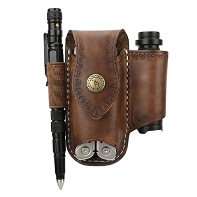 Imagen de TOURBON Multiherramienta Funda de Cuero EDC Bolsillo Organizador cinturón Bolsa para Linterna Pluma Cuchillo