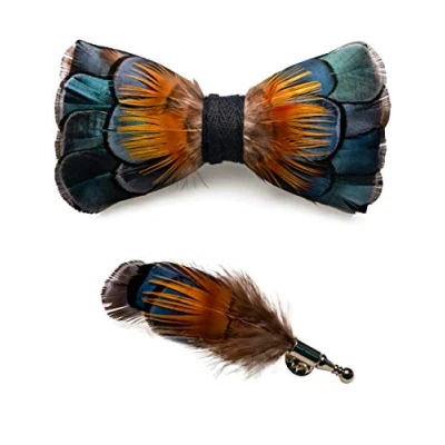 Imagen de JEMYGINS Pajarita de Plumas Cuero hecha a Mano para Fiesta Boda con caja Regalo Hombres Rayas negras rojo claro.