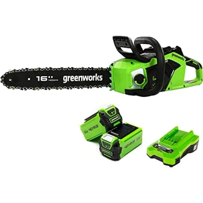 Imagen de Greenworks GD40CS18K2X Motosierra a Batería, Motor sin Escobillas, Barra de 40 cm, Velocidad Cadena 20 m/s, 3,81 kg, Autoengrasado, Protección Retroceso, 2 las Baterías 40V 2Ah y Cargador