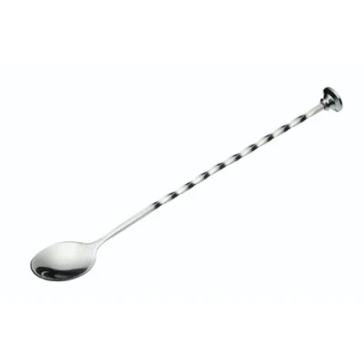 Imagen de BarCraft Cuchara mezcladora de cócteles con extremo plano acero inoxidable y tallo retorcido, plata, 28 cm, 1 unidad