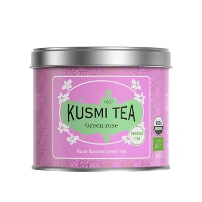 Imagen de Kusmi Tea Té Verde Rosa Orgánico Mezcla de con Aromas Naturales Hojas Sueltas Lata 100g Cantidad para Aprox. 50 Tazas
