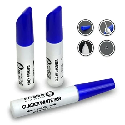 Imagen de SD COLORS 12ml Pintura de Retocar con Pincel y Laca Transparente Glacier White (369) Compatible Renault Reparación Arañazos, Desconchados