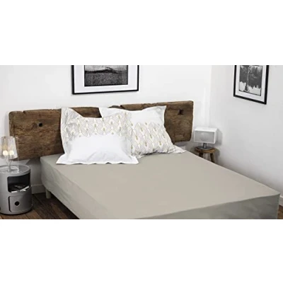 Imagen de HOME LINGE PASSION, Sábana Bajera Beige Marfil, 160 x 200 +35 cm, 100% algodón, 57 Hilos (Label Oeko Tex)