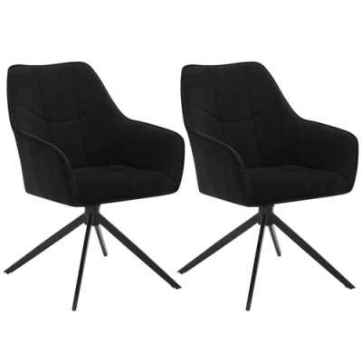 Imagen de WOLTU Sillas de Comedor, Juego 2 Cocina Giratoria, Patas Metal, con Reposabrazos para Salon, Dormitorio o Chenilla y Pana, Negro, EZS08sz