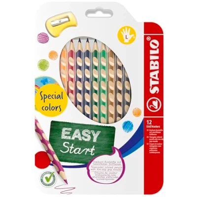 Imagen de STABILO EASYcolors Lápiz ergonómico para zurdos, 12 unidades, colores especiales con sacapuntas