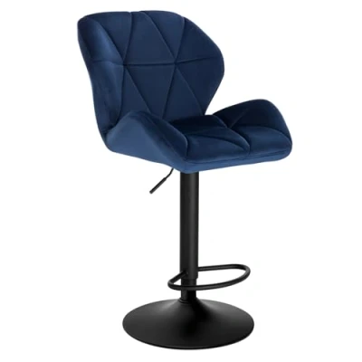Imagen de WOLTU 1X Taburete de Bar con Respaldo Sillas Regulables en Altura, Asiento Acolchado Terciopelo Giratorias Muebles Cocina Silla Comedor Azul,BH139bl 1