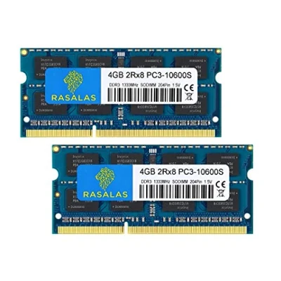 Imagen de Rasalas 8GB Kit (2X 4GB) PC3 10600 DDR3 1333 MHz SODIMM RAM Upgrade for AMD Intel Laptop, MacBook Pro 13/15/17 inch Early/Late 2011,iMac 21.5 Mid/Late 2011,27 Mid 2011,Mac Mini 5,1 &amp; 5,2