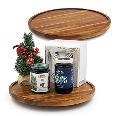 Imagen de ANBOXIT Lazy Susan Organizador para mesa, tocadiscos de madera 10 pulgadas gabinete, acacia, estante especias cocina (paquete 2)