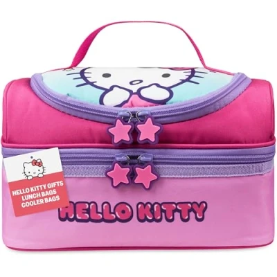 Imagen de Get Trend Hello Kitty Bolsa Termica Porta Alimentos Infantil Anime Bolso con Compartimento Comida Aperitivo para Escuela y Picnic (Rosa Kitty)