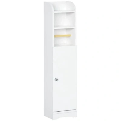 Imagen de kleankin Armario de Baño Columna Auxiliar Multiusos con Estante Ajustable y Portarrollos Papel para Dormitorio 23x18x100 cm Blanco