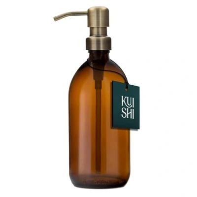 Imagen de Botella con Bomba de Vidrio ámbar Kuishi Acero Inoxidable [500 ml, Dorada], Botellas marrón Recargables Ideal para Lavado a Mano, champú, acondicionador (sin BPA)