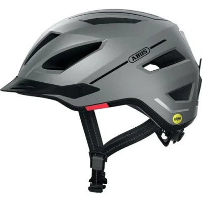Imagen de ABUS casco city Pedelec 2.0 MIPS de bicicleta con luz trasera, visera, protector lluvia, protección para las orejas, contra impactos hombres y mujeres plata mate, L