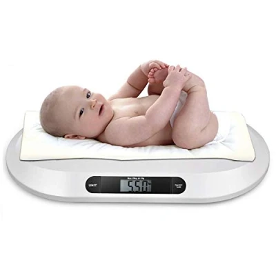 Imagen de báscula para bebés digital plana de lactancia animales, recién nacidos hasta 20 kg con pantalla LCD, función tara, apagado automático, blanco