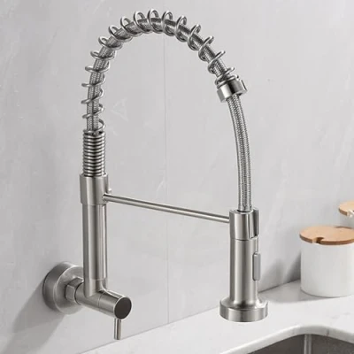 Imagen de Grifo de Pared Cocina Solo Agua Fria con Resorte Giratorio Latón Grifos Cepillado