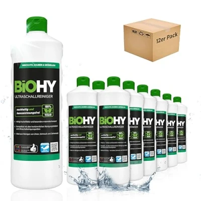 Imagen de BiOHY Limpiador ultrasónico (12 botellas de 1 litro) limpieza intensiva y suave gafas, productos dentales, oro, monedas joyas (Ultraschallreiniger)