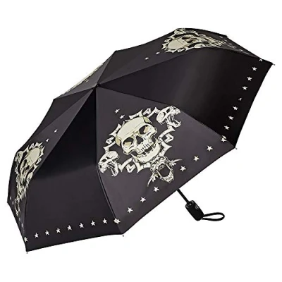 Imagen de VON LILIENFELD Paraguas Bolsillo Plegable Ligero Estable Apertura y Cierre Automático Resistente al Viento Compacto Cráneo Skull