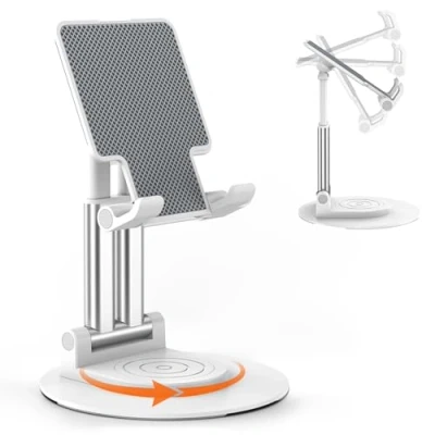 Imagen de BHHB Soporte Ajustable para teléfono móvil, Mesa, móvil con Base giratoria de 360 Grados, Smartphones, iPad Mini, Kindle y más (Blanco)