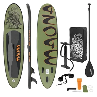Imagen de ECD Germany Tabla Hinchable Maona Paddle Surf / 308 x 78 10 cm Oliva Stand up Board PVC/EVA hasta 120kg 3 Antideslizantes Diferentes Modelos Incluye Paleta Aluminio Bomba y Accesorios