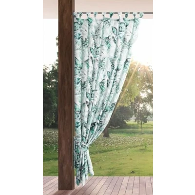Imagen de Eurofirany GARDEN Cortinas Exterior con Trabillas 1 pz. Cortina de Impermeable, Resistentes al Viento, para Jardín, Patio, Balcón, Terazza, 155x260 cm, Estampado Verde