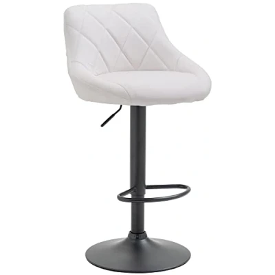 Imagen de Taburete De Bar Lazio Tapizado En Simil Cuero &amp; con Base Metal I Silla Alta Regulable Altura Giratorio, Color:Blanco, Color del Marco:Negro