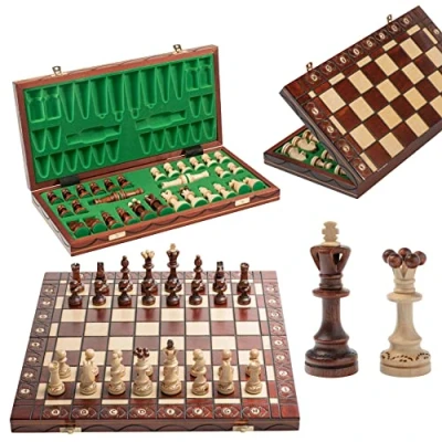 Imagen de Master of Chess Tablero Ajedrez Madera con Piezas “Senator 41 cm Hecho a Mano y Portatil Grande Juego de para Niños Adultos Adornos Quemados