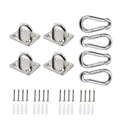 Imagen de HOMPER 4 Piezas M6 304 Placa Oblonga de Acero Inoxidable y Clips mosquetón, Gancho Grapas Hardware Marino con 16 Tornillos Tapones plástico