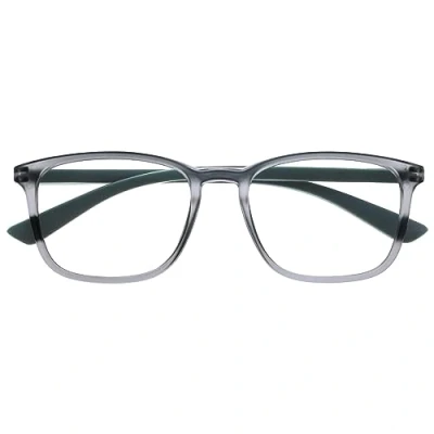 Imagen de OPULIZE Max Gafas de Lectura Marco Rectangular Clásico Grande Gris Mate Transparente con Brazos Verdes Unisex Hombres Mujeres Bisagras Resorte R78 7 +2.00