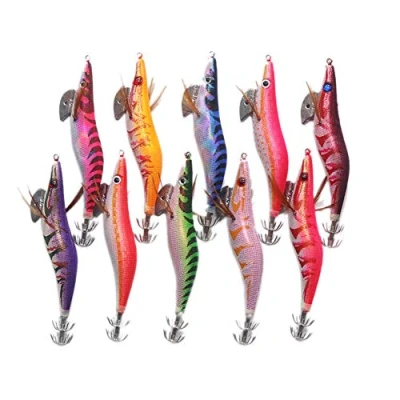 Imagen de RIsxffp 10 Unids Metal + Madera Luminoso Agua Salada Calamar Jig Sepia Pesca Señuelos Cebo con Gancho Color Aleatorio 3.5