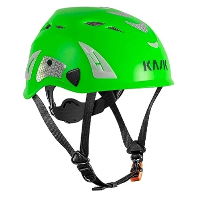Imagen de KASK Superplasma HI VIZ Casco de protección laboral, rueda giratoria, tiras reflectantes, EN 397, color: verde claro