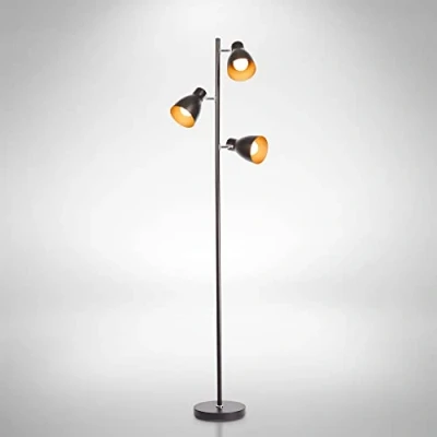Imagen de B.K.Licht Lámpara de pie diseño I 3 luces Negro y Dorado Bombilla E27 máx. 25 W (excl.) Altura 1665mm Métalica Para salón, dormitorio estudio
